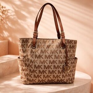 Michael Kors Monogram Signature Canvas Double Handles Shoulder Women Tote Bag